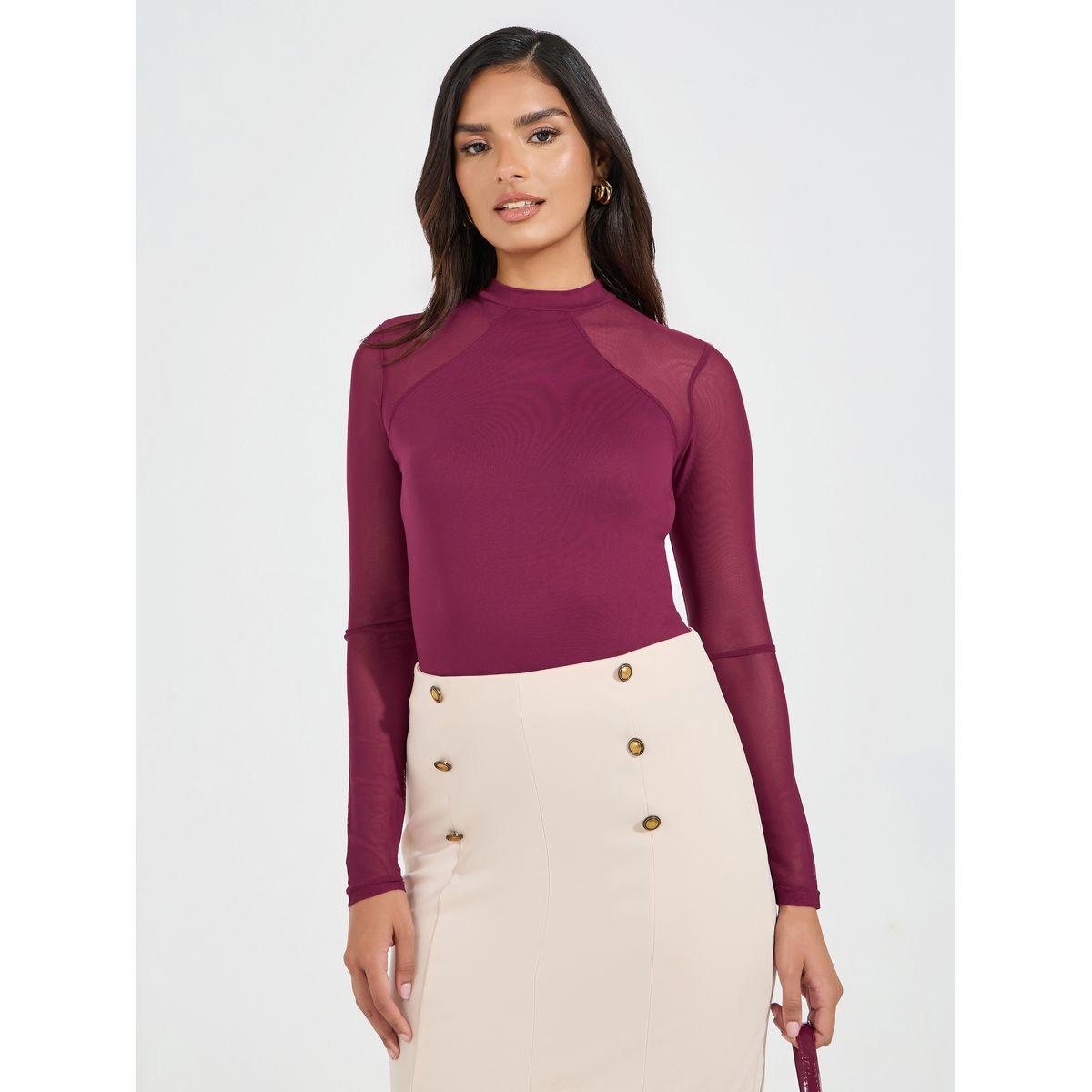 بودي سوت محبوك مع أكمام بتفاصيل شبكية-women-clothing-shirtsandblouses-blouses-image-3
