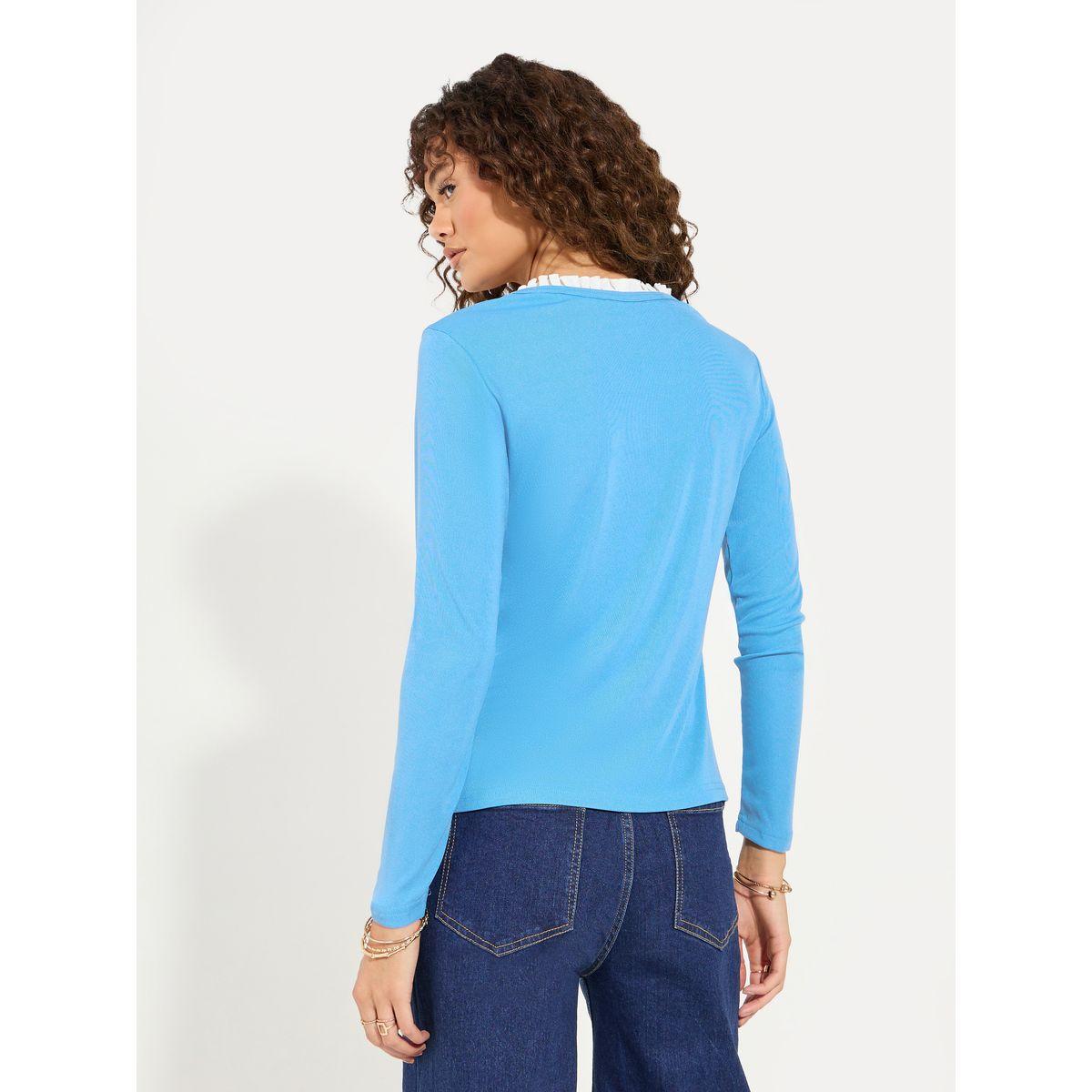 Styli Solid Knit Top with Long Sleeves & Tie Up Neck-women-clothing-shirtsandblouses-blouses-image-4
