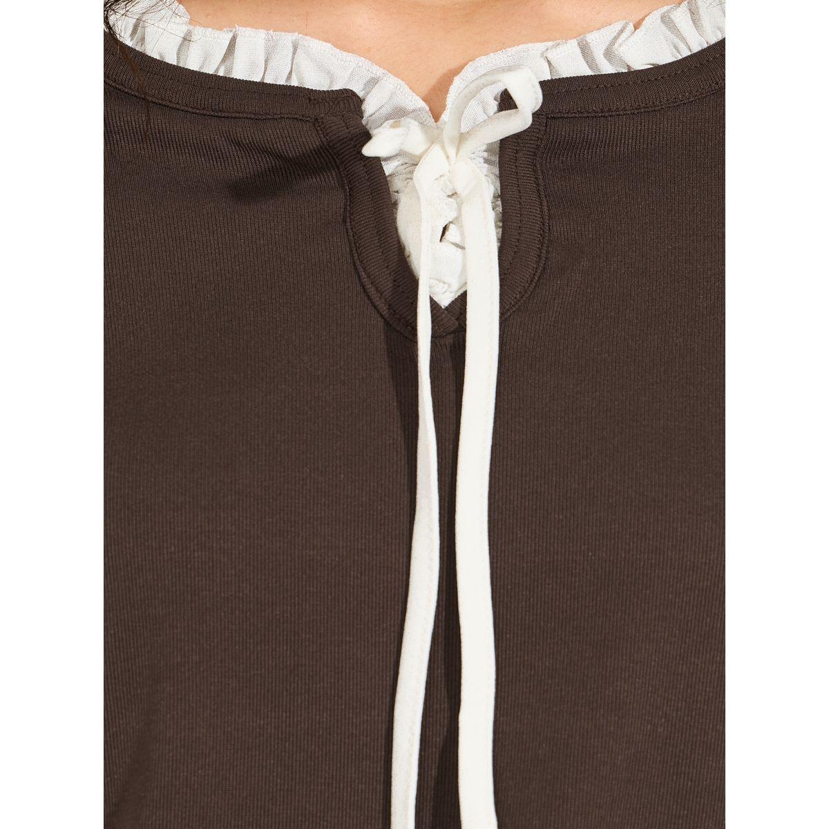 Styli Solid Knit Top with Long Sleeves & Tie Up Neck-women-clothing-shirtsandblouses-blouses-image-3