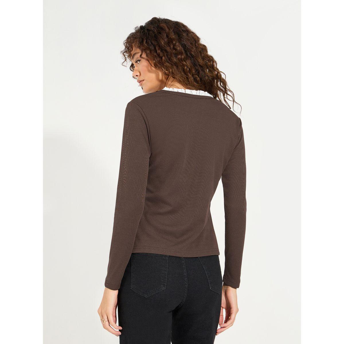 Styli Solid Knit Top with Long Sleeves & Tie Up Neck-women-clothing-shirtsandblouses-blouses-image-4