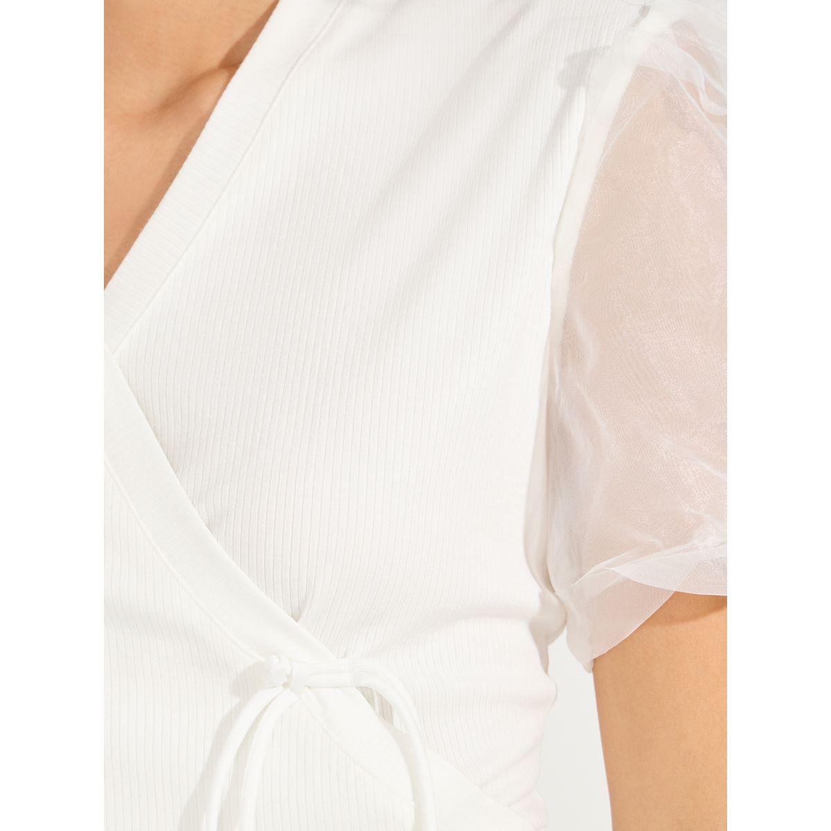 Styli Flat Knit Wrap Top with Puff Sleeves-women-clothing-shirtsandblouses-blouses-image-3