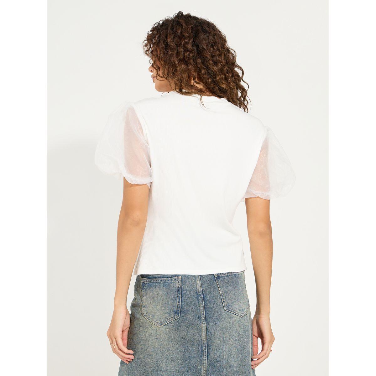 Styli Flat Knit Wrap Top with Puff Sleeves-women-clothing-shirtsandblouses-blouses-image-4