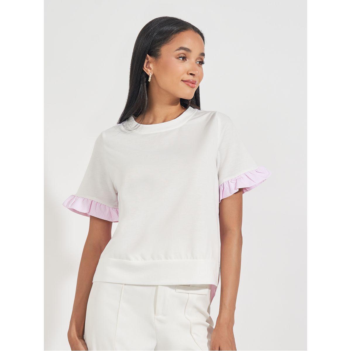 Styli Striped Panel Blouse with Back Button Detail-women-clothing-shirtsandblouses-blouses-image-1