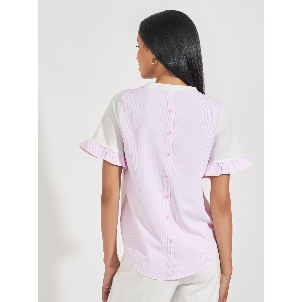 Styli Striped Panel Blouse with Back Button Detail-women-clothing-shirtsandblouses-blouses-image-4