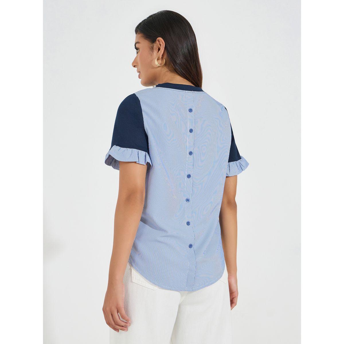 Styli Striped Paneled Blouse with Back Button Detail-women-clothing-shirtsandblouses-blouses-image-1