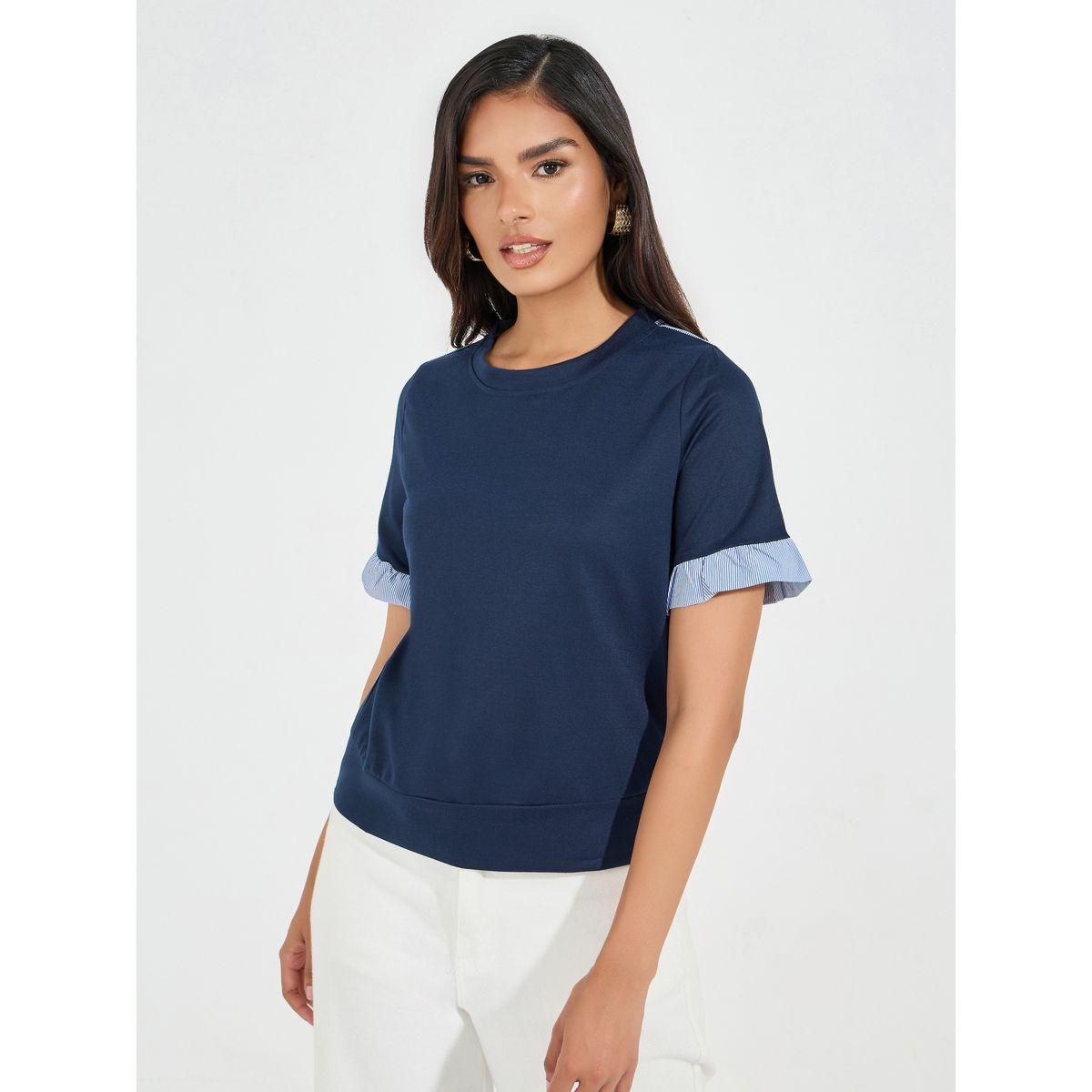 Styli Striped Paneled Blouse with Back Button Detail-women-clothing-shirtsandblouses-blouses-image-2