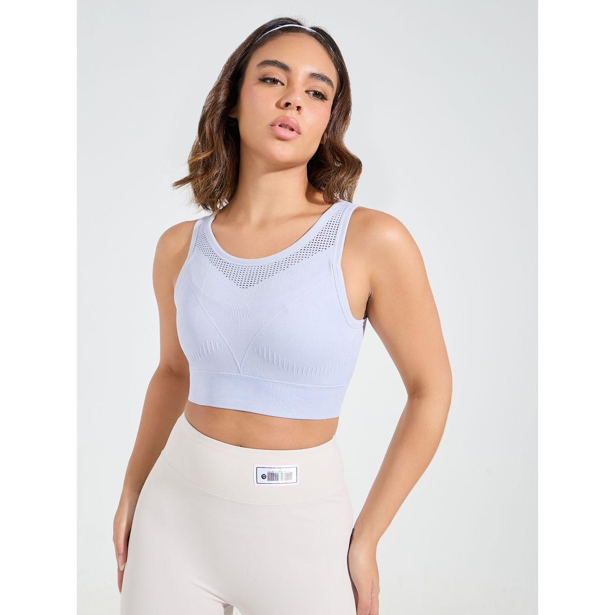Styli Active Tonal Textured Open Mesh High Back Detail Sports Bra-sports-women-clothing-sportsbras-image-1