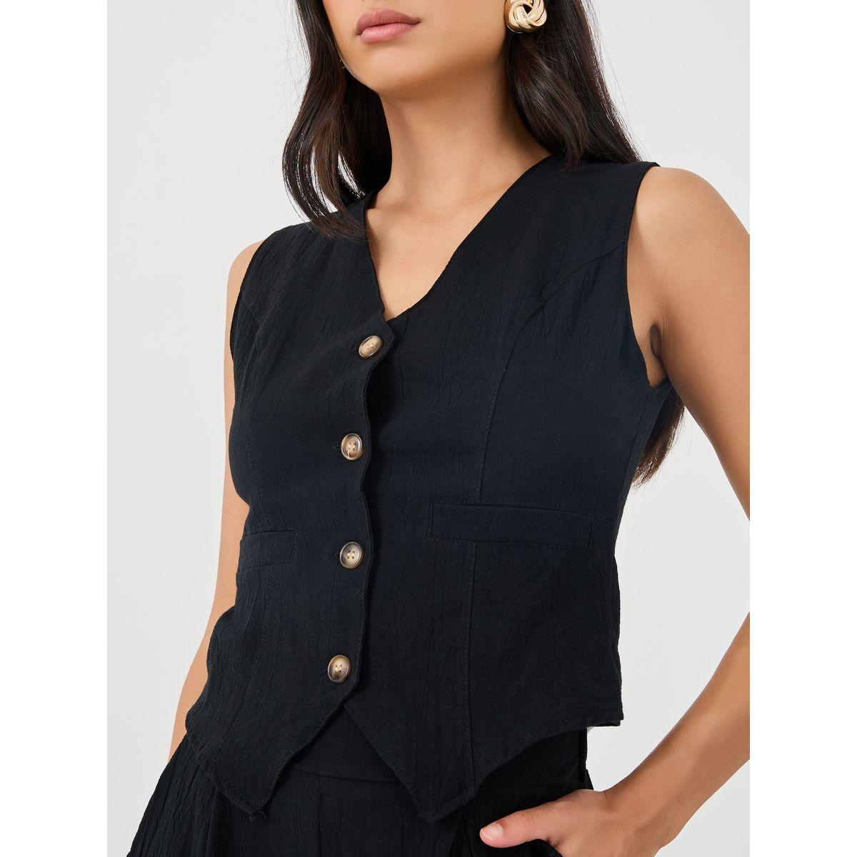 Styli Solid Sleeveless Waistcoat and Wide Leg Pants Co-Ords-women-clothing-coordsets-image-3