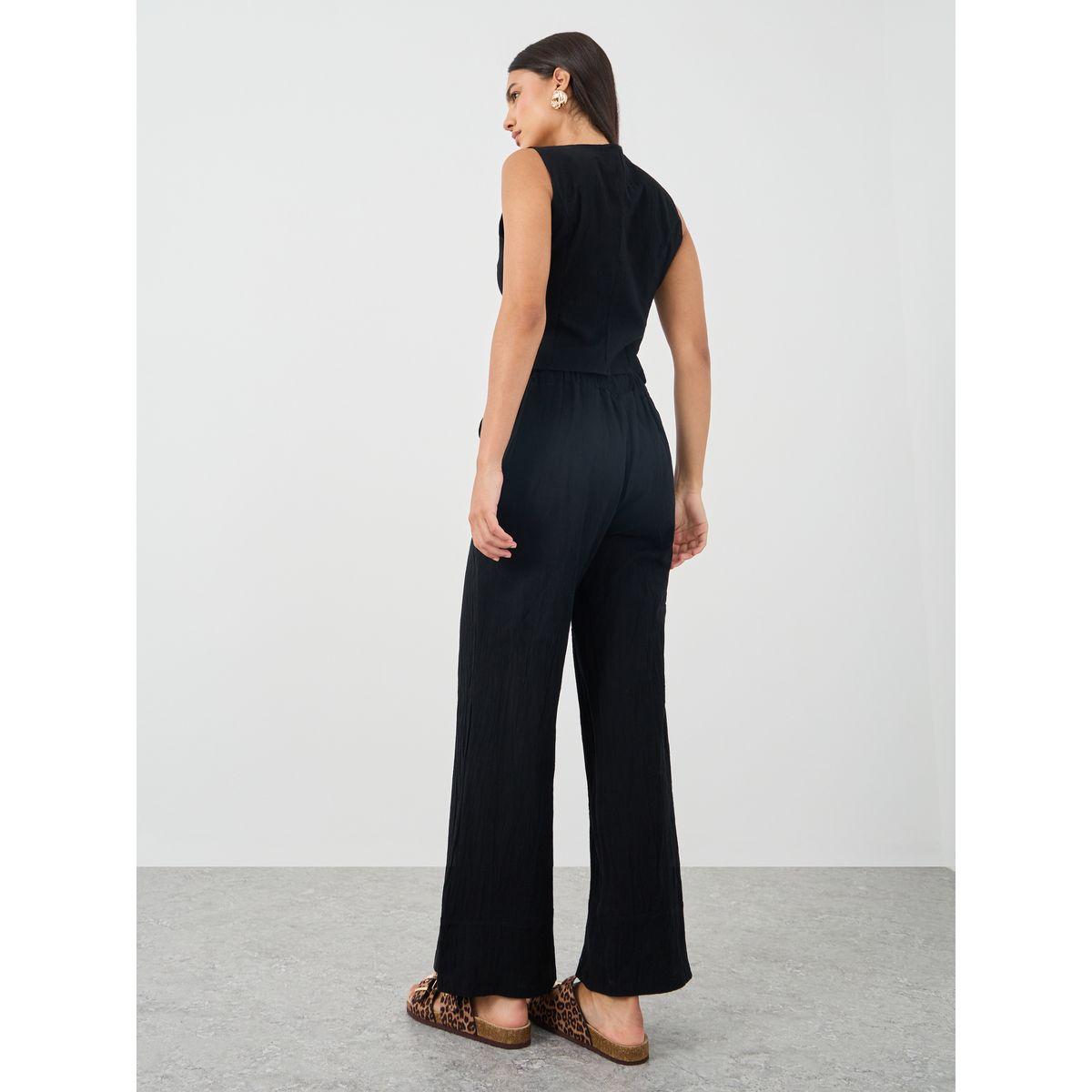 Styli Solid Sleeveless Waistcoat and Wide Leg Pants Co-Ords-women-clothing-coordsets-image-5