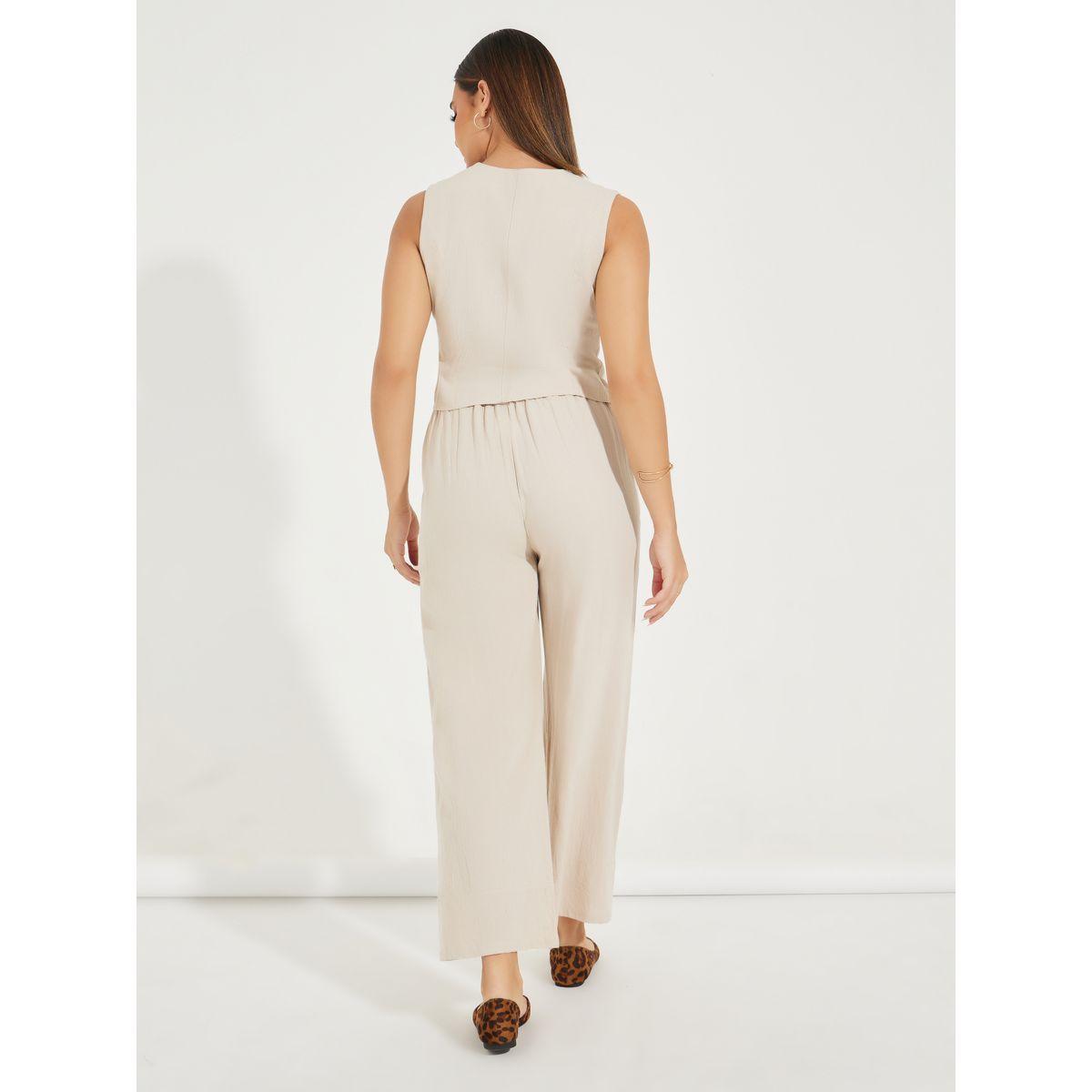طقم منسق من بنطال بارجل واسعة مع جيليه بلا اكمام-women-clothing-coordsets-image-5