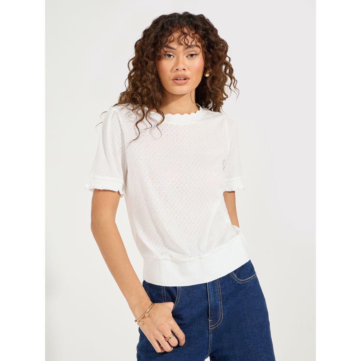 Styli Pointelle Knit Top with Lettuce Edge-women-clothing-shirtsandblouses-blouses-image-1