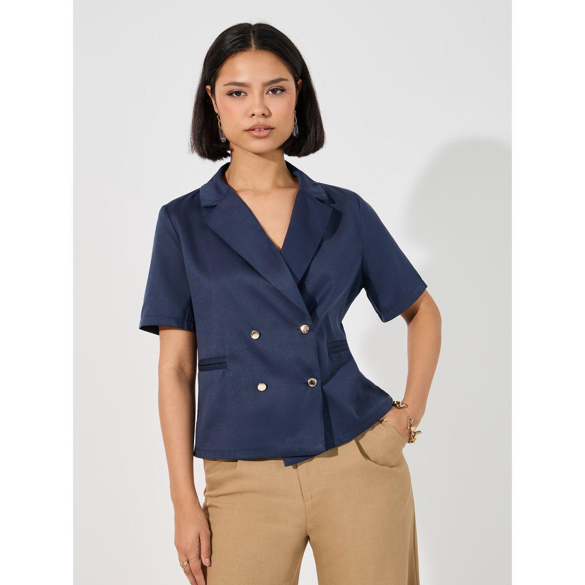 Styli Notch Lapel Collar Blazer Look Top with Button Detail-women-clothing-shirtsandblouses-blouses-image-1