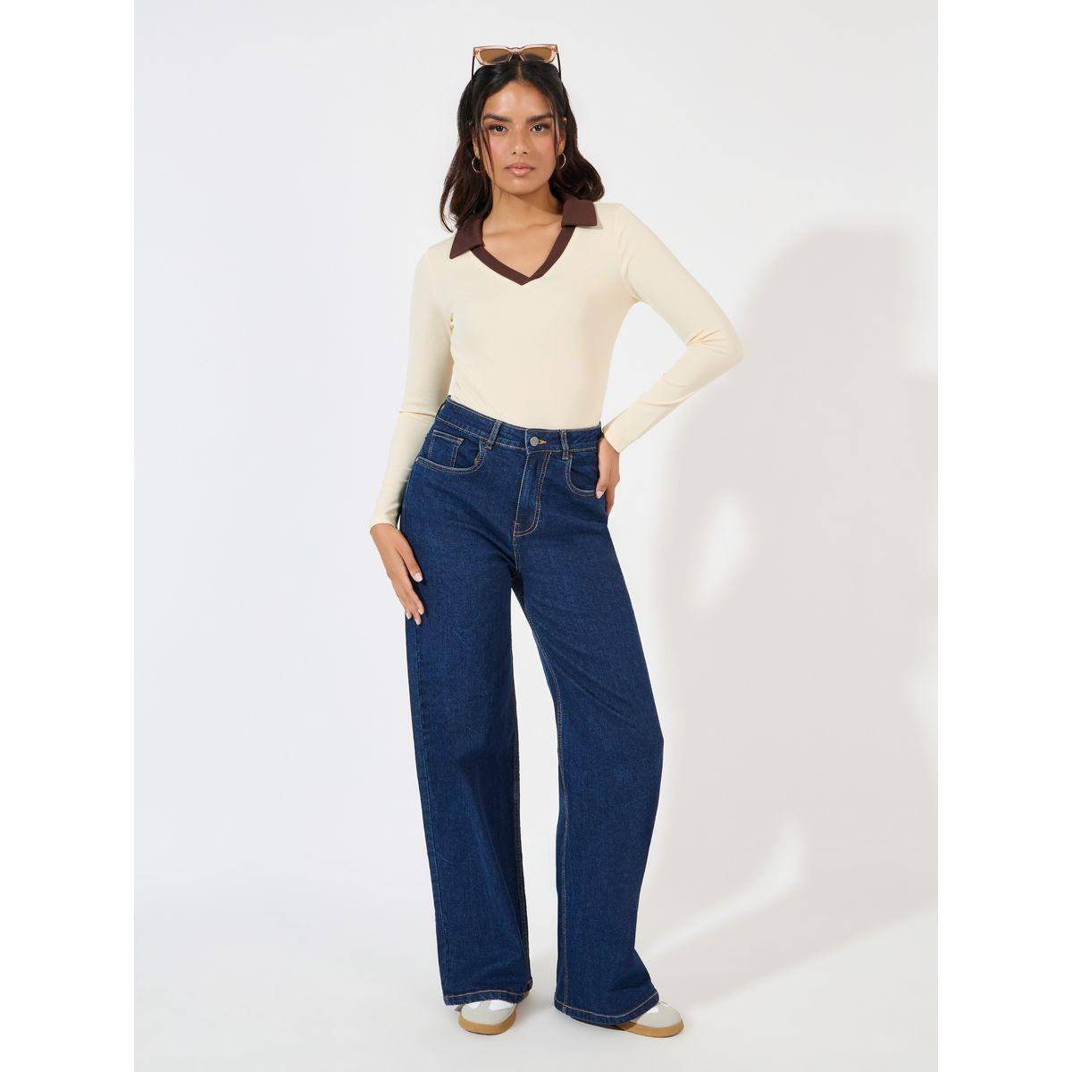 Styli Rib Knit Bodysuit with Contrast Collar-women-clothing-tshirts-image-3