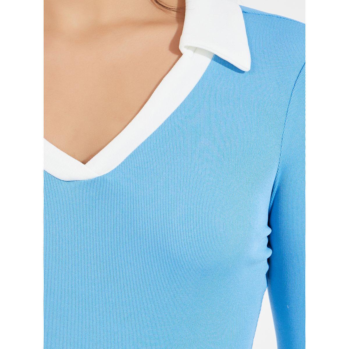 بودي سوت مضلع مع ياقة بتفاصيل مُتباينة-women-clothing-shirtsandblouses-blouses-image-4