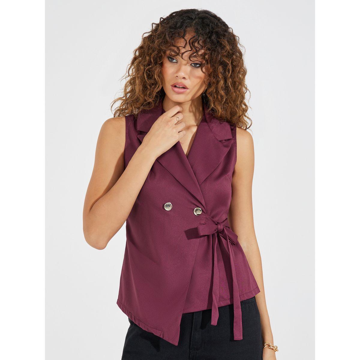 Styli Notch Lapel Wrap Top with Tie Detail-women-clothing-shirtsandblouses-blouses-image-1