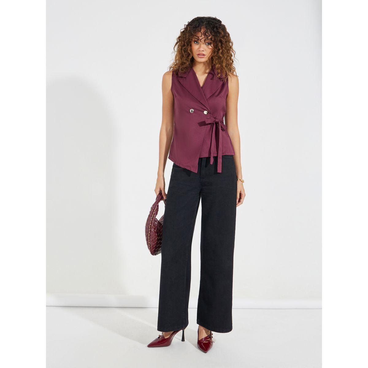 Styli Notch Lapel Wrap Top with Tie Detail-women-clothing-shirtsandblouses-blouses-image-2