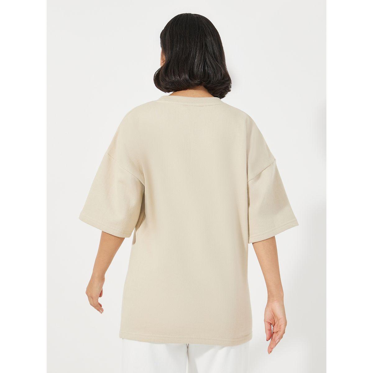 Solid Oversized Dropped Shoulder Fleece T-Shirt-women-clothing-tshirts-image-4