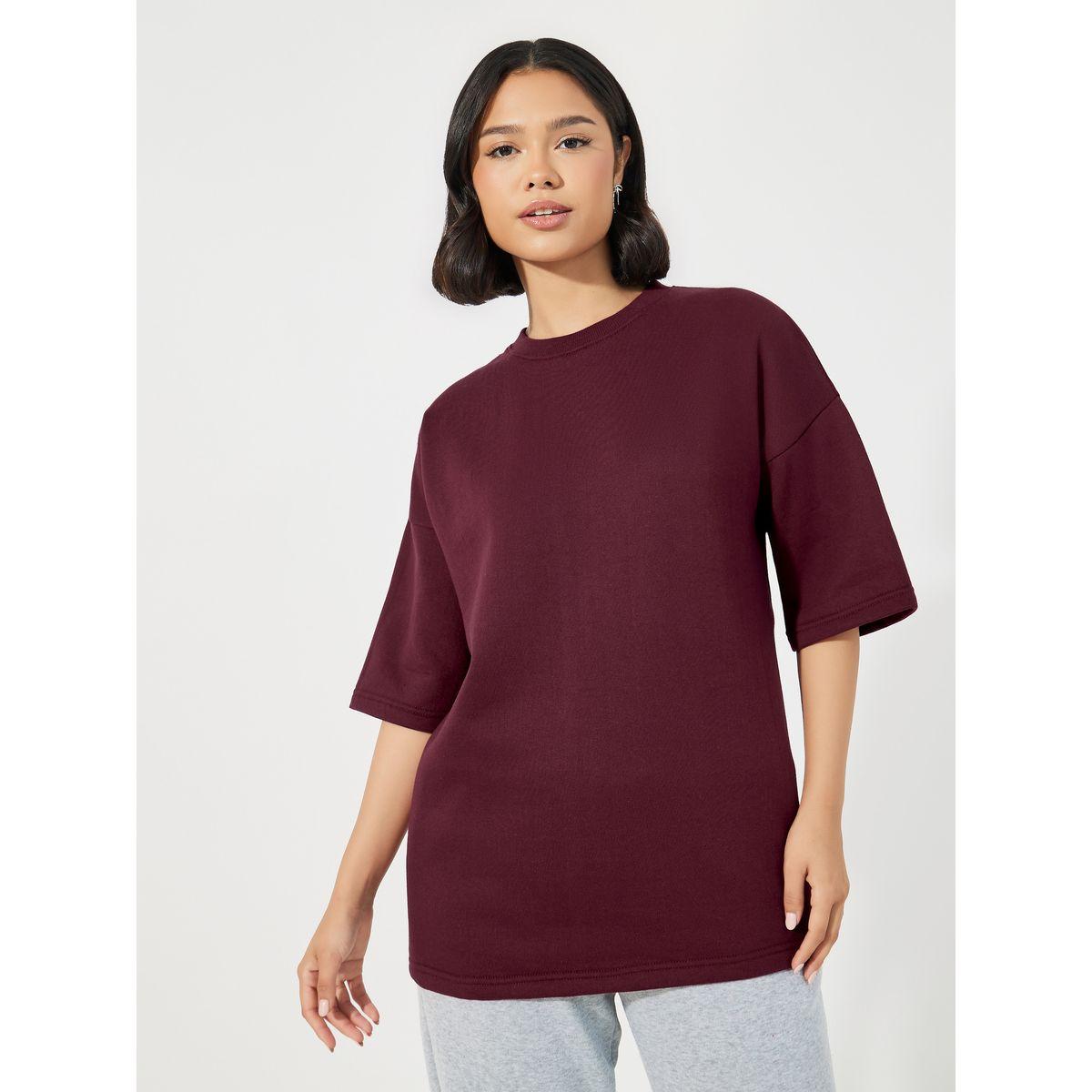 Styli Oversized Plain T-Shirt with Dropped Shoulder-women-clothing-tshirts-image-1