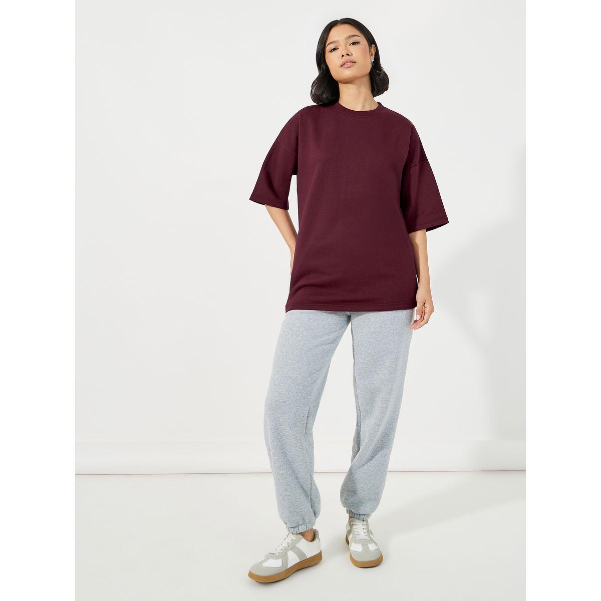 تيشيرت سادة فضفاض بأكتاف منخفضة-women-clothing-tshirts-image-2