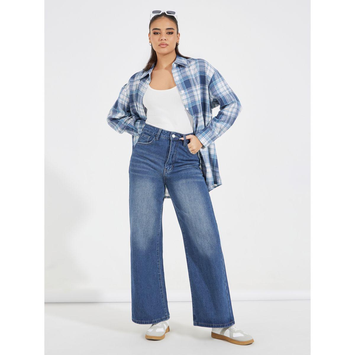 Styli High Rise Faded Panel Wide Leg Jeans-women-clothing-bottoms-jeans-image-1