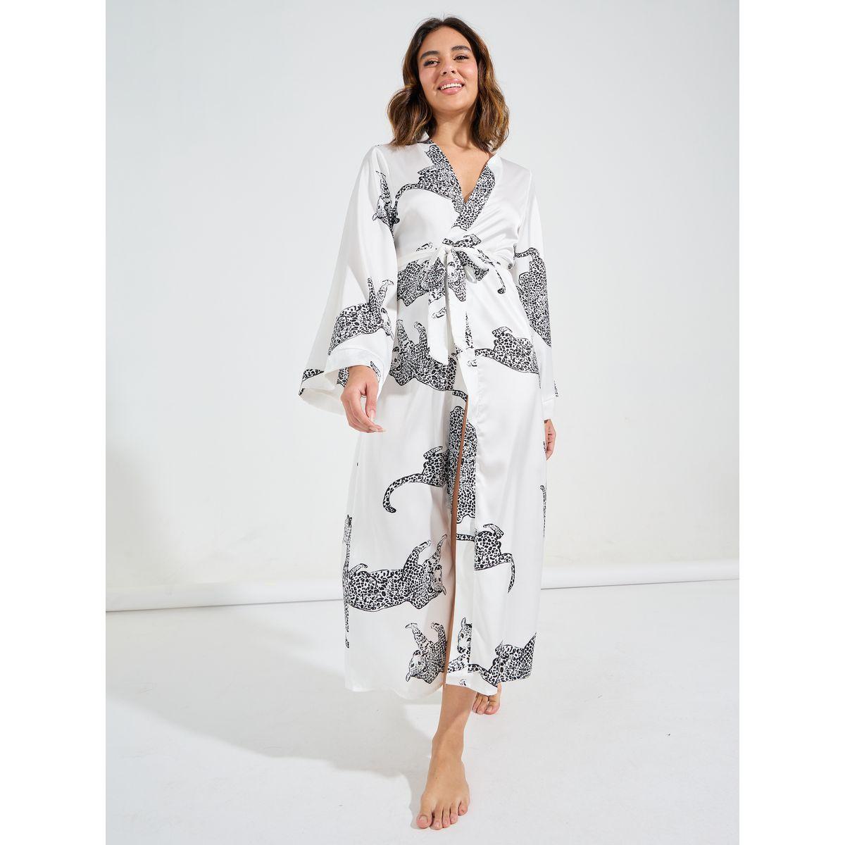 روب ميدي ساتان بطبعة جاكار-women-clothing-nightwear-robes-image-1