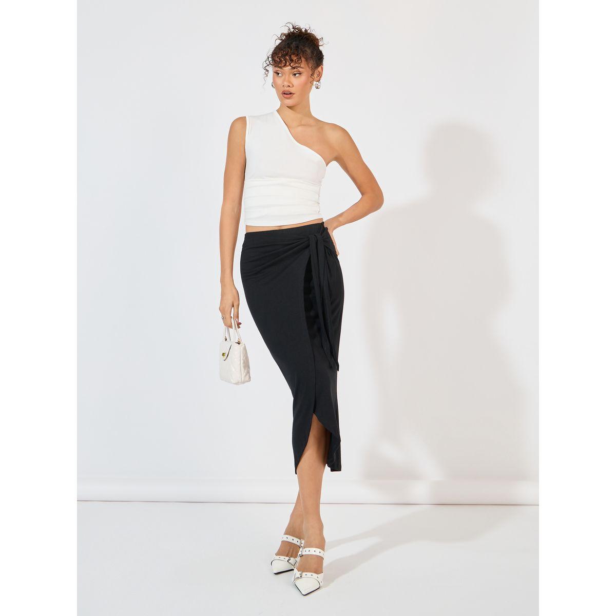 Styli Solid Wrap Midi Skirt with Tie-Up-women-clothing-bottoms-skirts-image-1