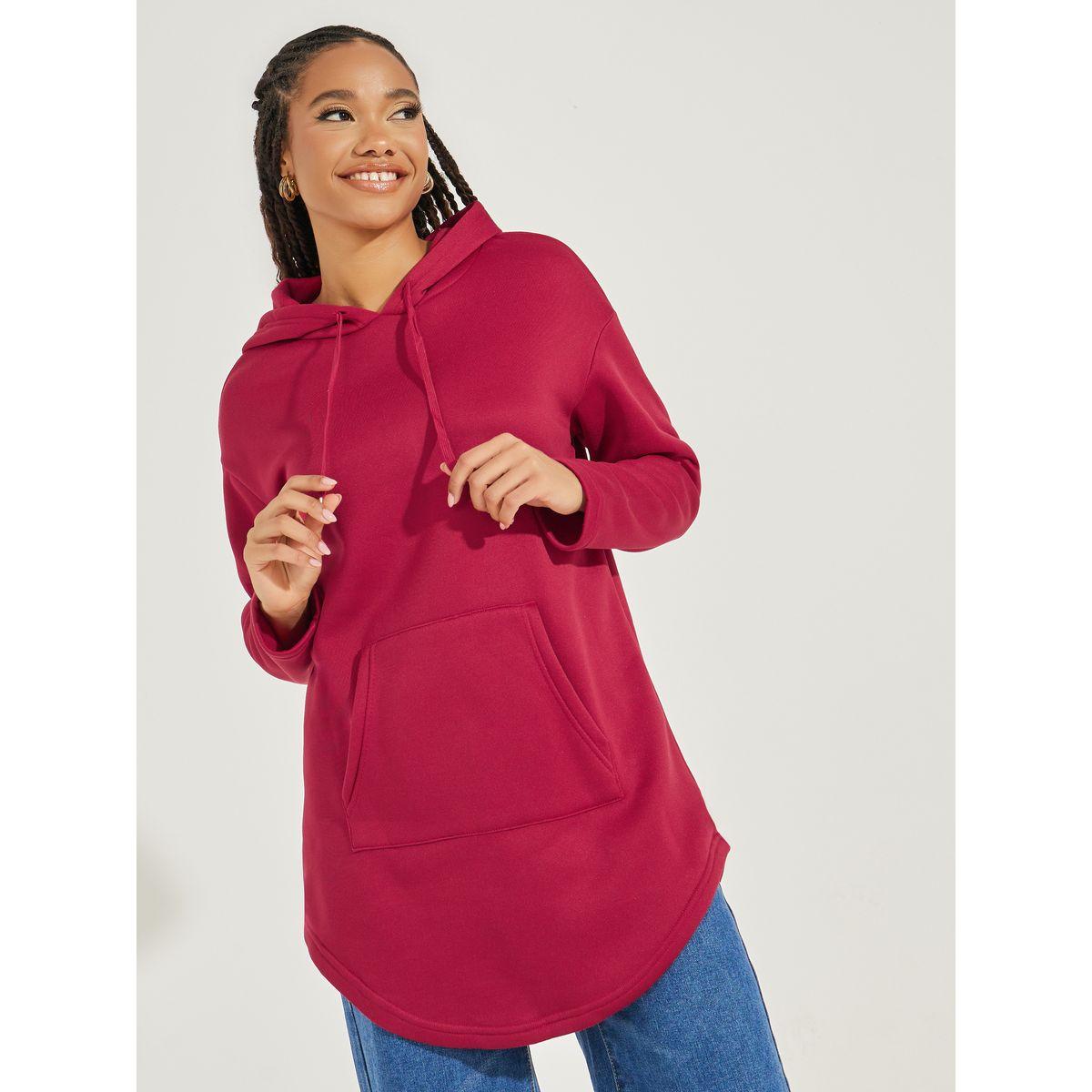 Styli Solid Kangaroo Pocket Solid Longline Hoodie-women-winterwear-hoodiesandsweatshirts-hoodies-image-1