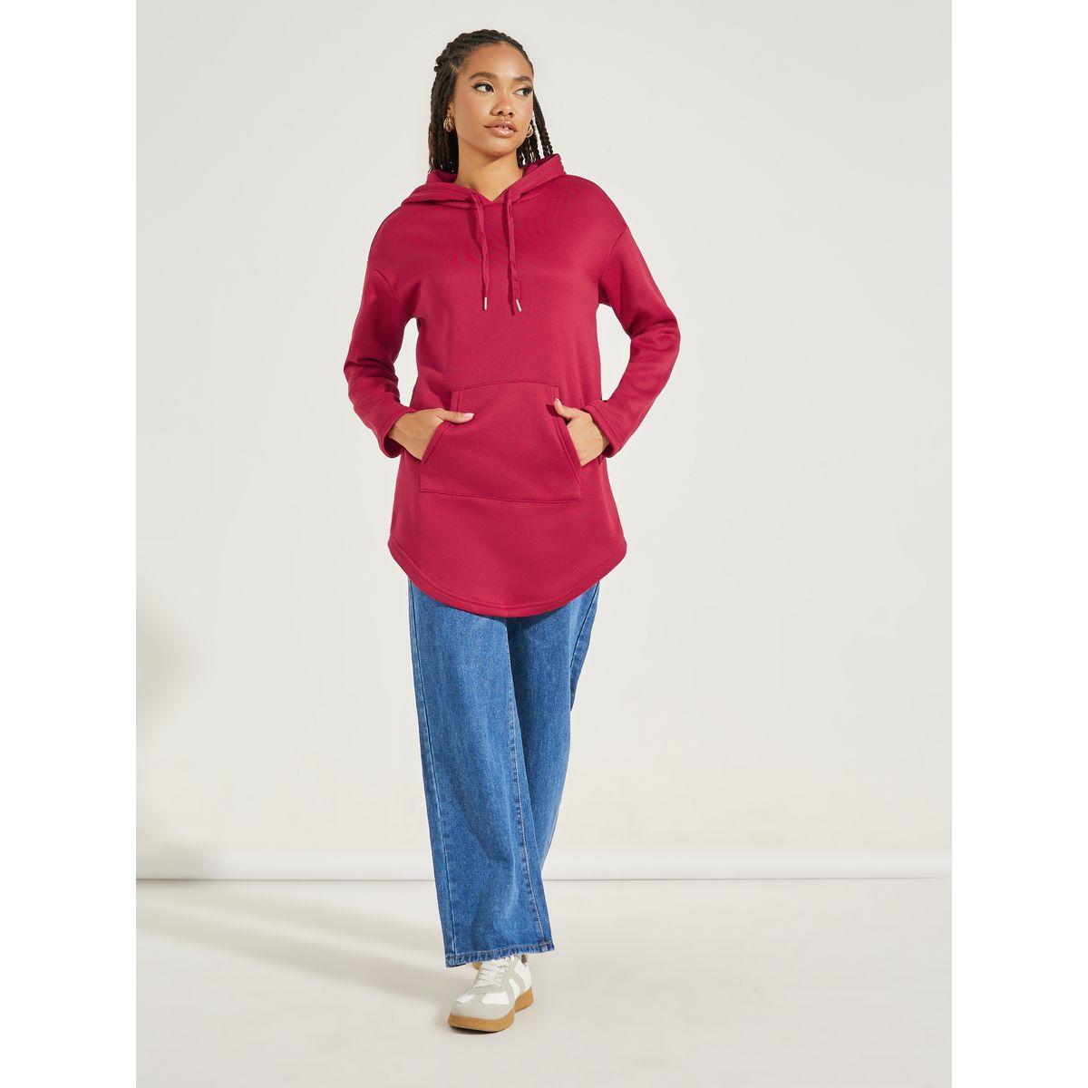 Styli Solid Kangaroo Pocket Solid Longline Hoodie-women-winterwear-hoodiesandsweatshirts-hoodies-image-2