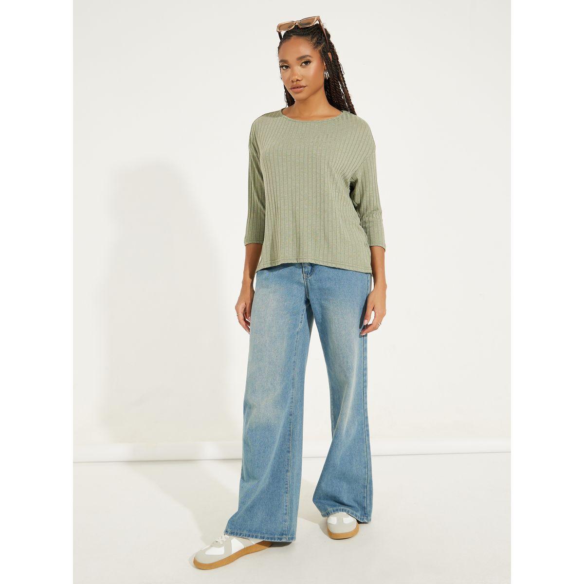 Styli Rib Knit Top with 3/4 Sleeves-women-clothing-shirtsandblouses-blouses-image-2