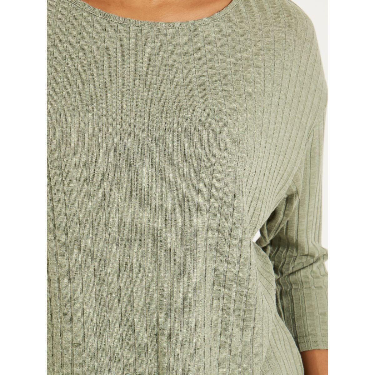 Styli Rib Knit Top with 3/4 Sleeves-women-clothing-shirtsandblouses-blouses-image-3