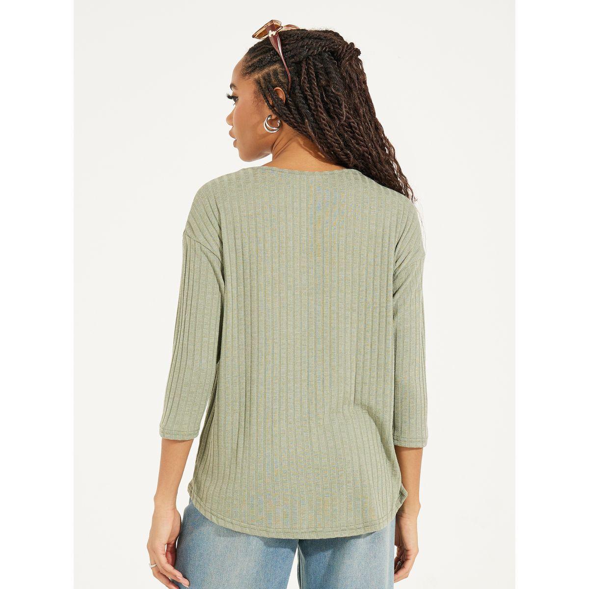 Styli Rib Knit Top with 3/4 Sleeves-women-clothing-shirtsandblouses-blouses-image-4