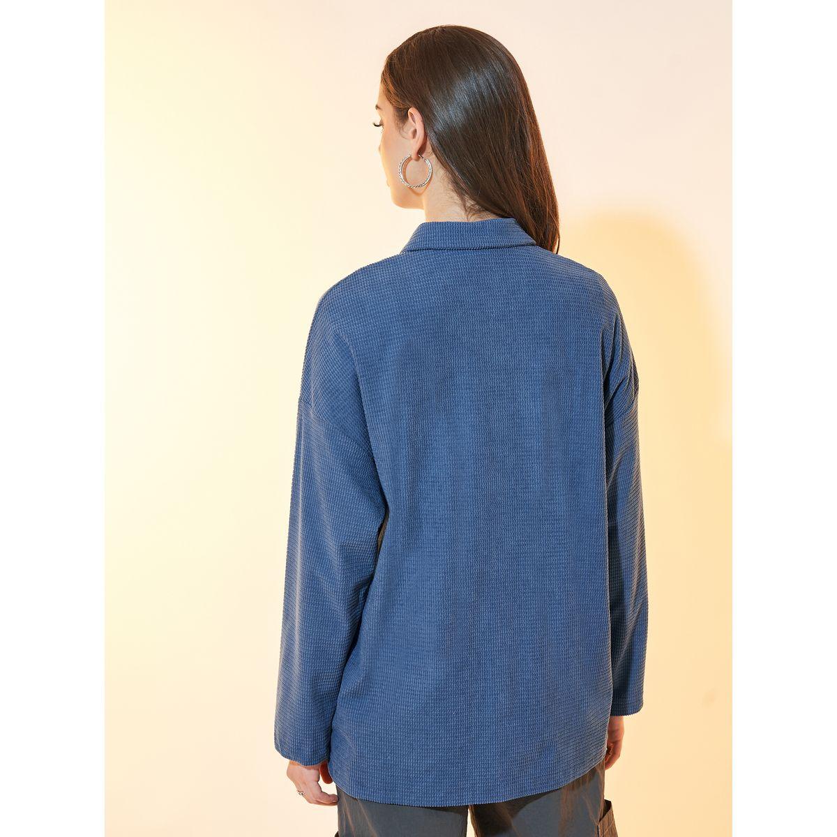 Styli Oversized Corduroy Jacket with Flap Pockets-women-winterwear-coatsandjackets-jackets-image-5