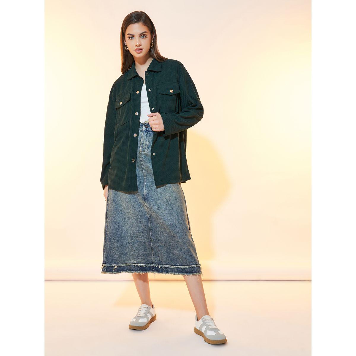 Styli Oversized Corduroy Jacket with Flap Pockets-women-winterwear-coatsandjackets-jackets-image-2