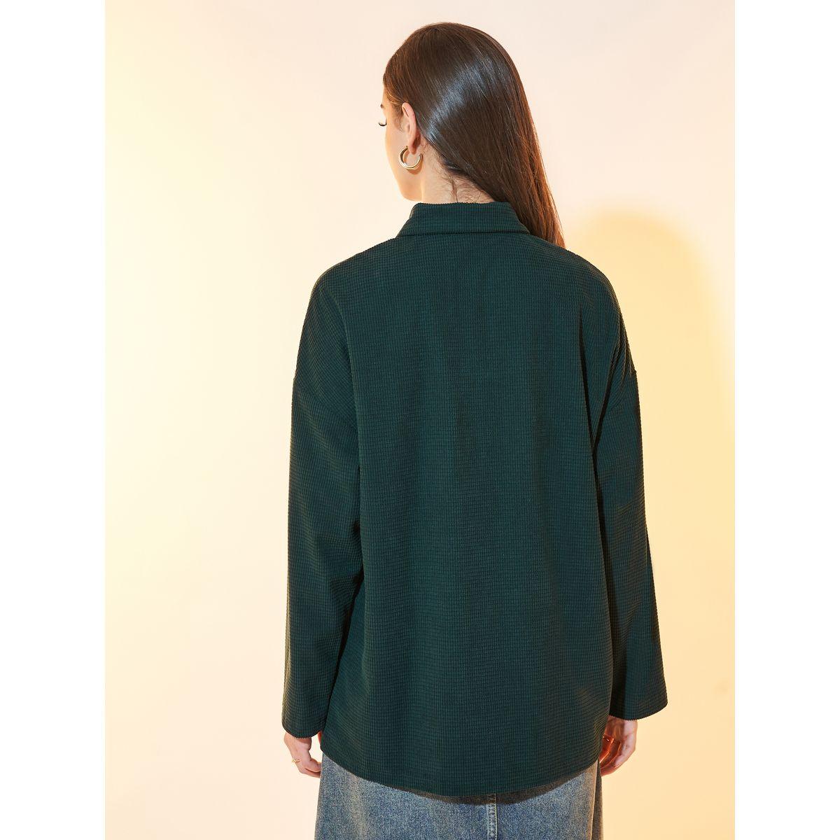 Styli Oversized Corduroy Jacket with Flap Pockets-women-winterwear-coatsandjackets-jackets-image-5