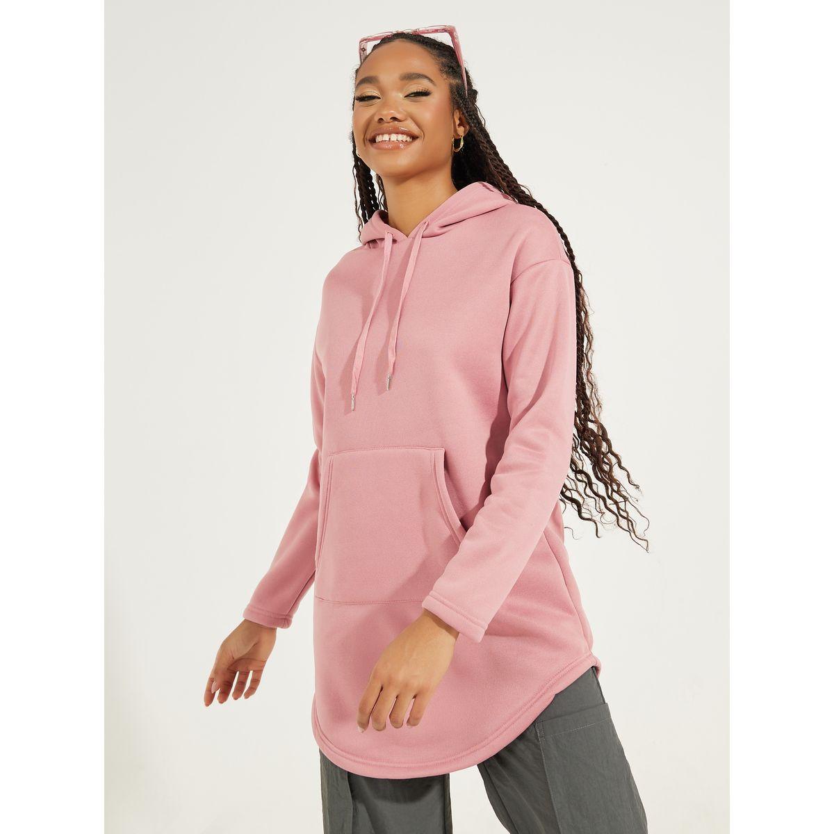 Styli Curved Hem Longline Hoodie with Kangaroo Pocket-women-clothing-hoodiesandsweatshirts-hoodies-image-1