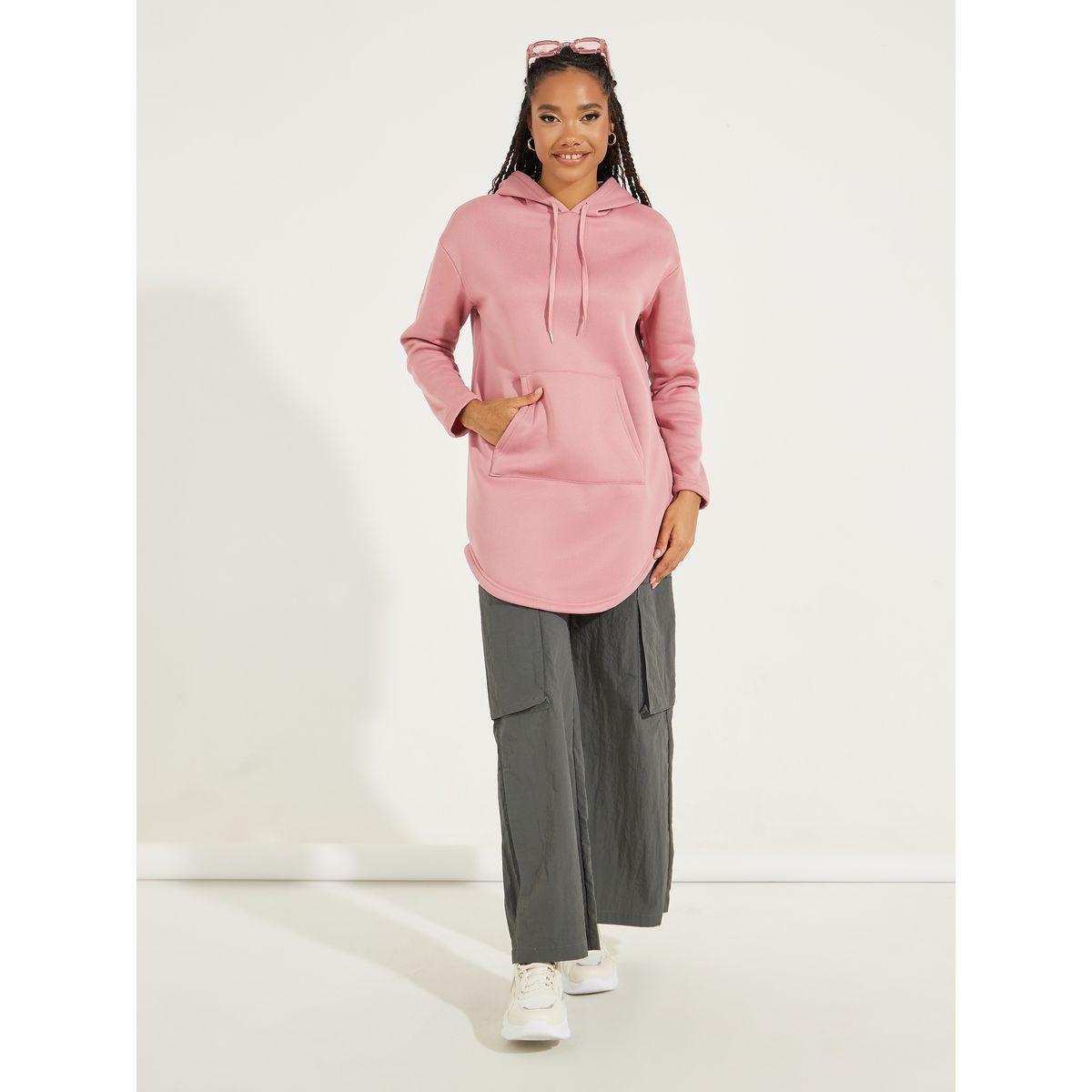 هودي سادة طويل مع جيوب كانجارو-women-clothing-hoodiesandsweatshirts-hoodies-image-2