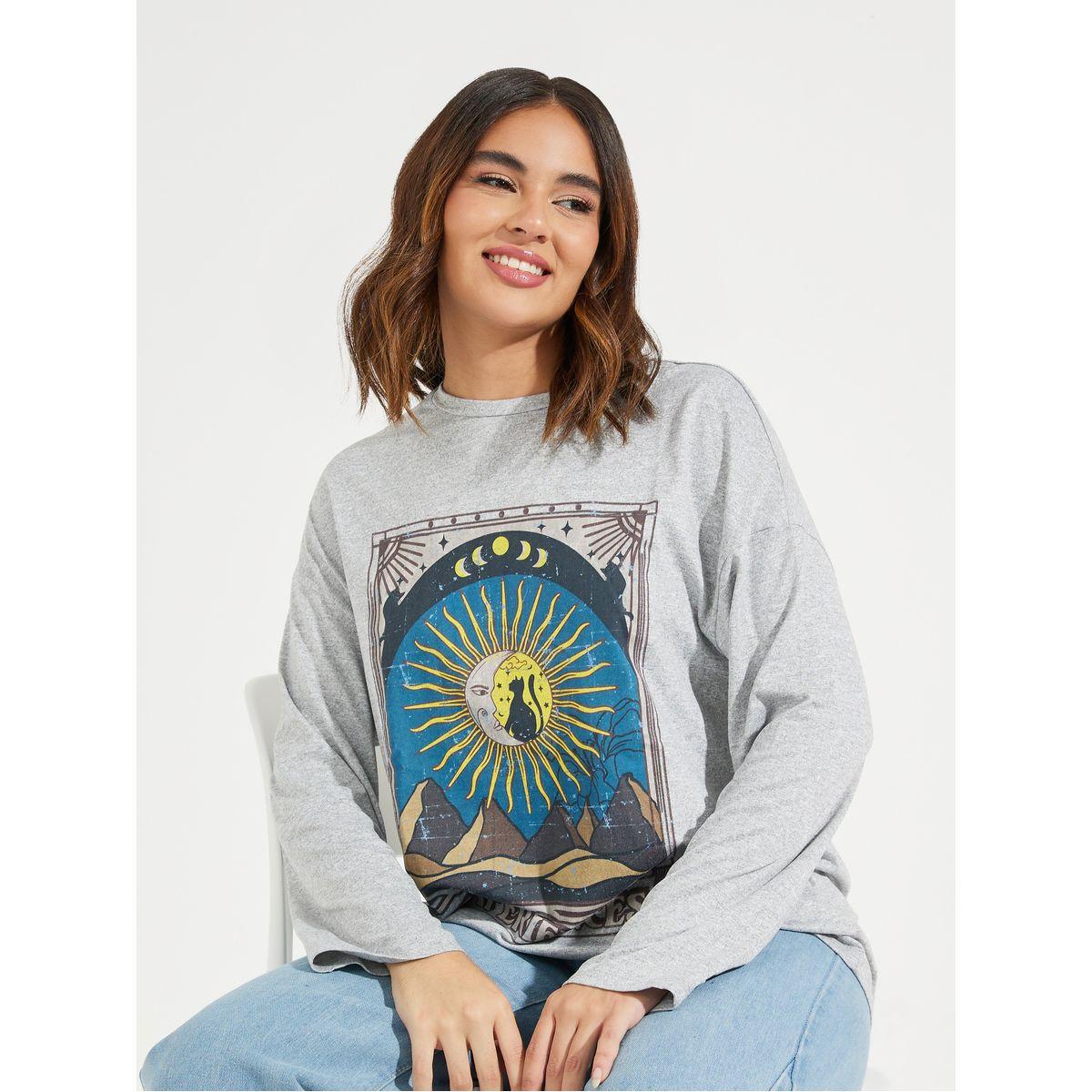 Styli Graphic Print Oversized Sweatshirt with Dropped Shoulder-women-winterwear-hoodiesandsweatshirts-sweatshirts-image-1