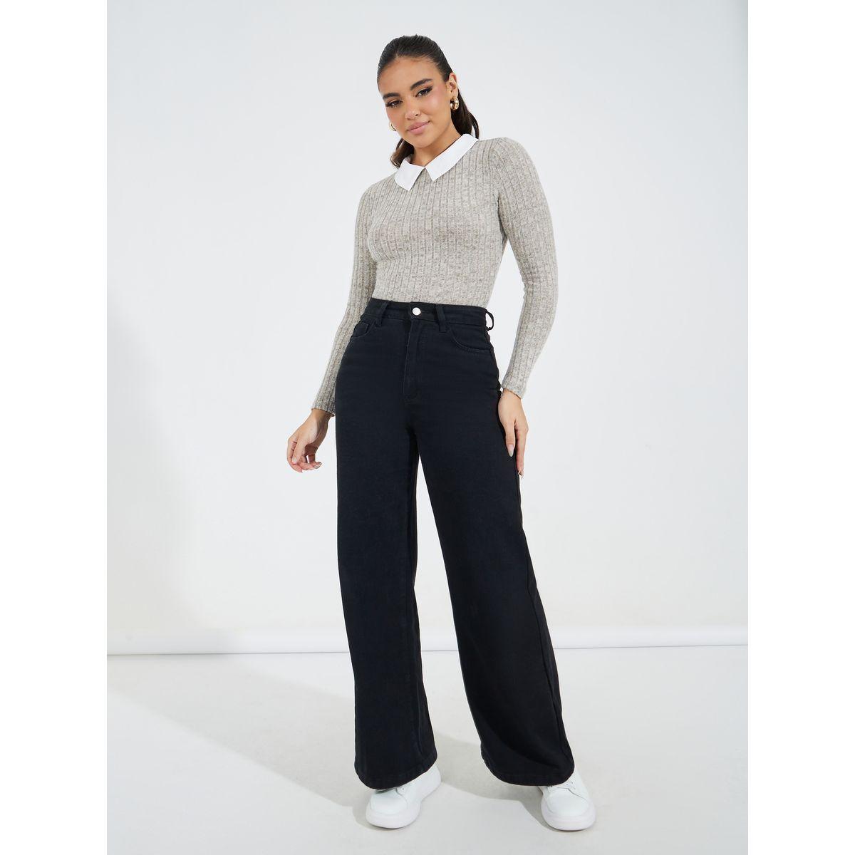 Styli Rib Knit Bodysuit with Contrast Collar-women-clothing-tshirts-image-3