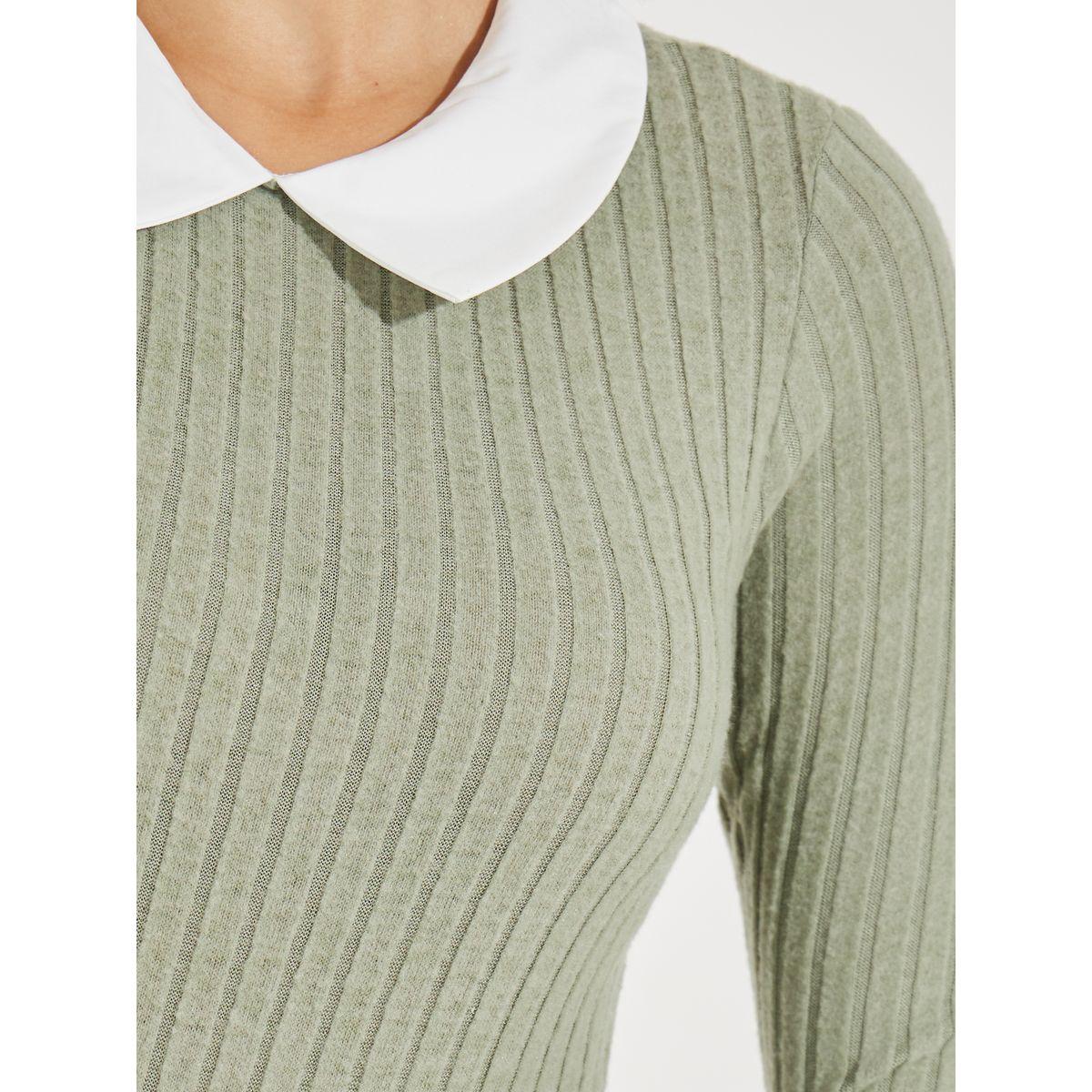Styli Rib Knit Bodysuit with Contrast Collar-women-clothing-tshirts-image-4