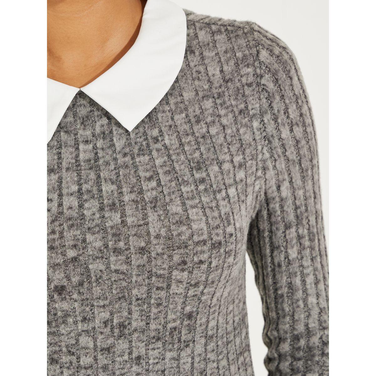 Styli Rib Knit Bodysuit with Contrast Collar-women-clothing-tshirts-image-5