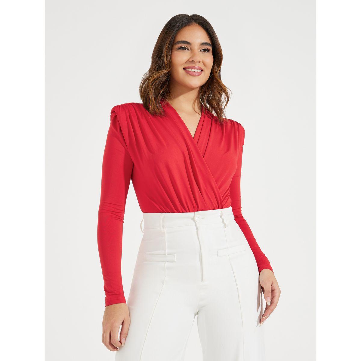 Styli Gathered Detail Bodysuit with Shoulder Pad-women-clothing-tshirts-image-2