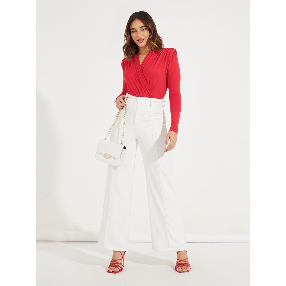 Styli Gathered Detail Bodysuit with Shoulder Pad-women-clothing-tshirts-image-3