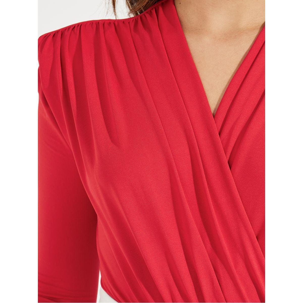 Styli Gathered Detail Bodysuit with Shoulder Pad-women-clothing-tshirts-image-4