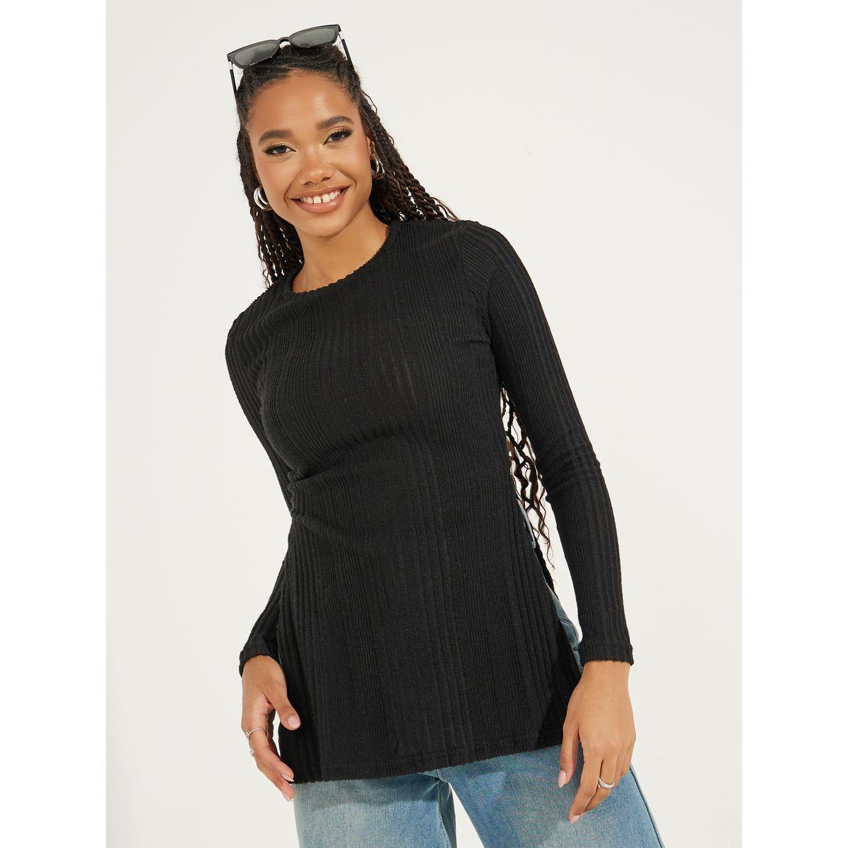 Styli Rib Knit Top with Side Slit-women-clothing-shirtsandblouses-blouses-image-1