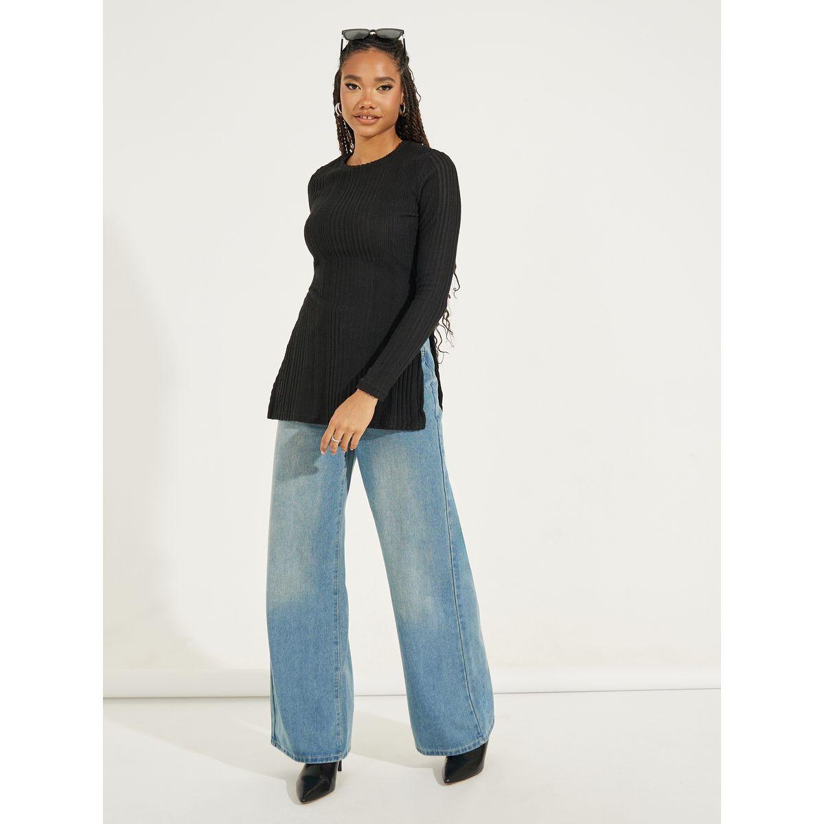 Styli Rib Knit Top with Side Slit-women-clothing-shirtsandblouses-blouses-image-2