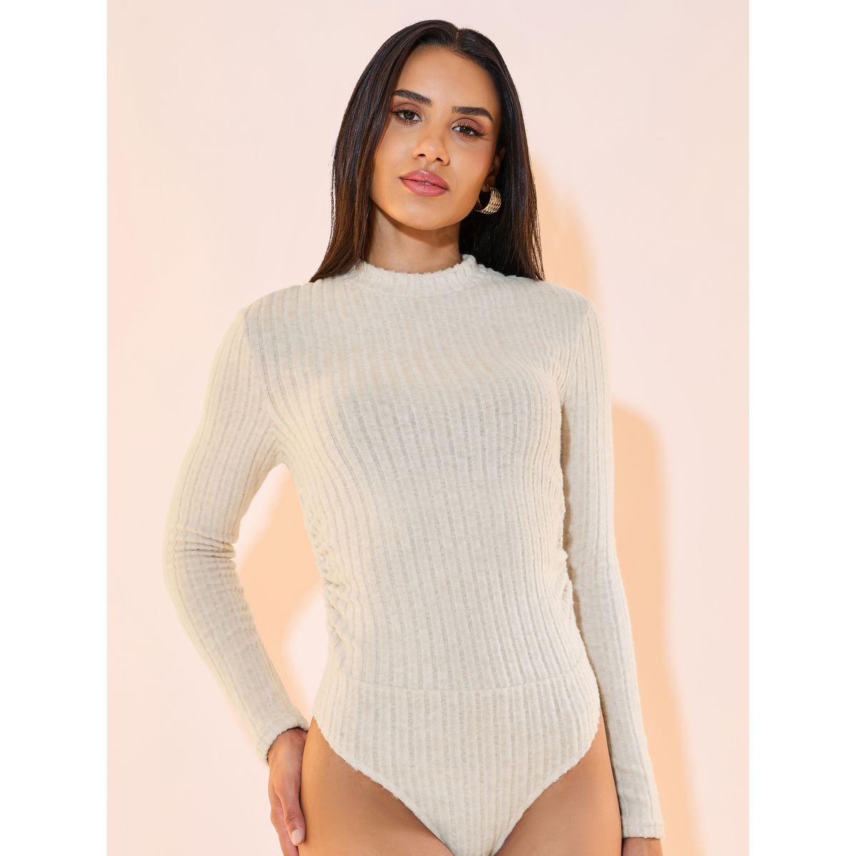 Styli Textured Rib Knit Long Sleeves Bodysuit-women-clothing-tshirts-image-1