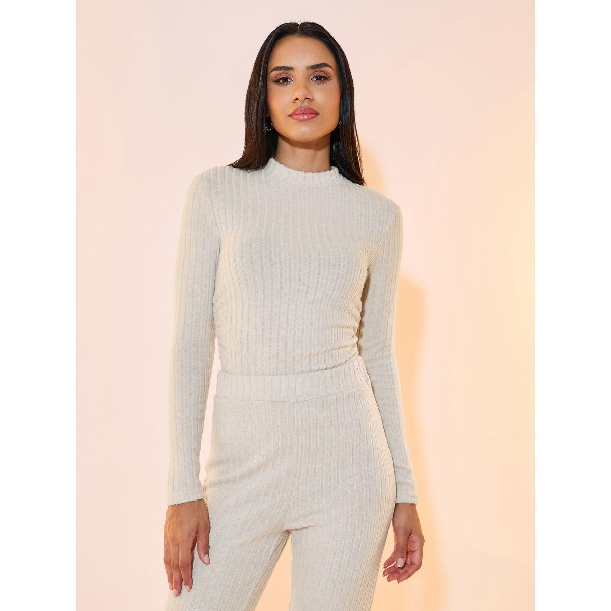 Styli Textured Rib Knit Long Sleeves Bodysuit-women-clothing-tshirts-image-2