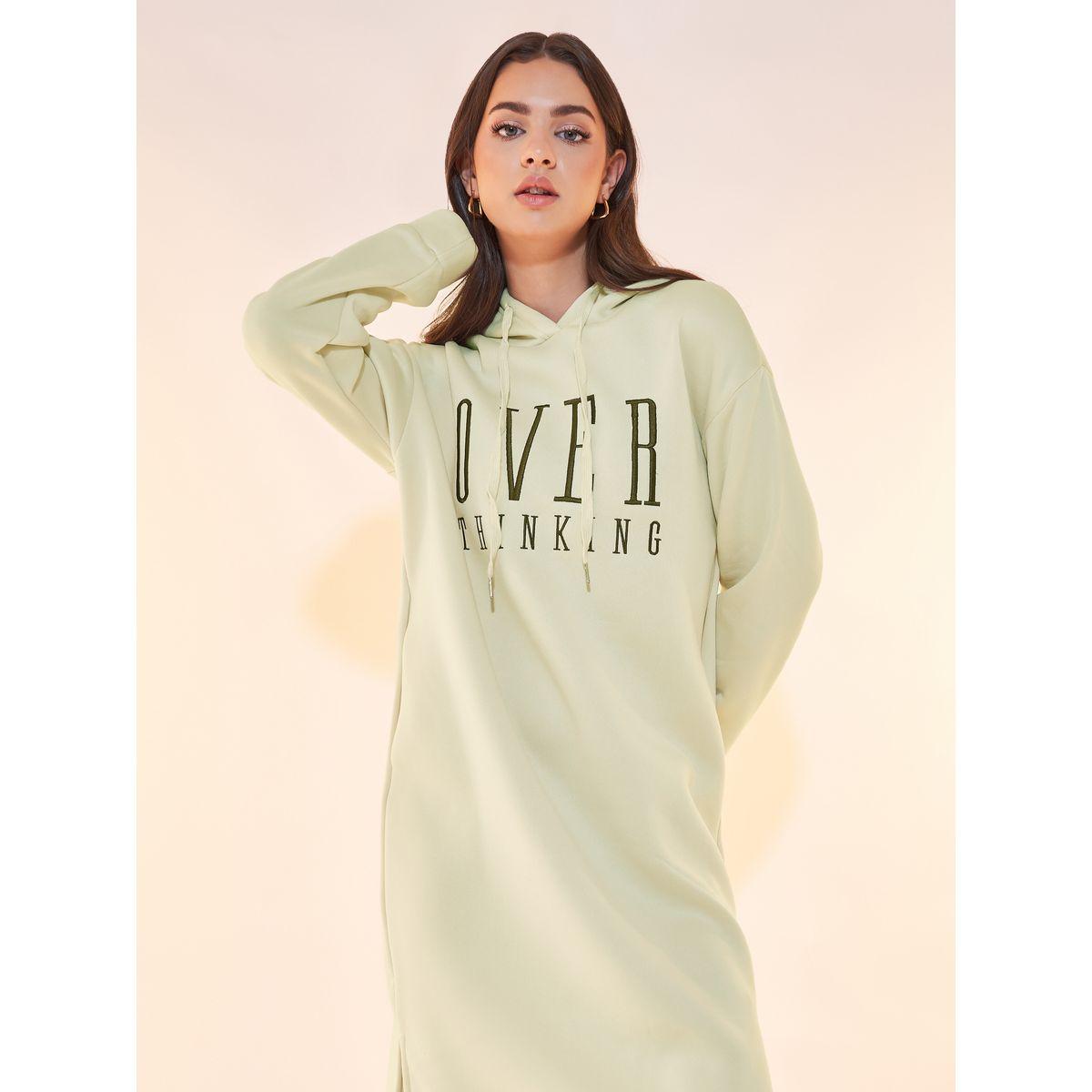 Styli Text Print Hooded Midi Dress with Drawstring-women-clothing-dresses-image-2