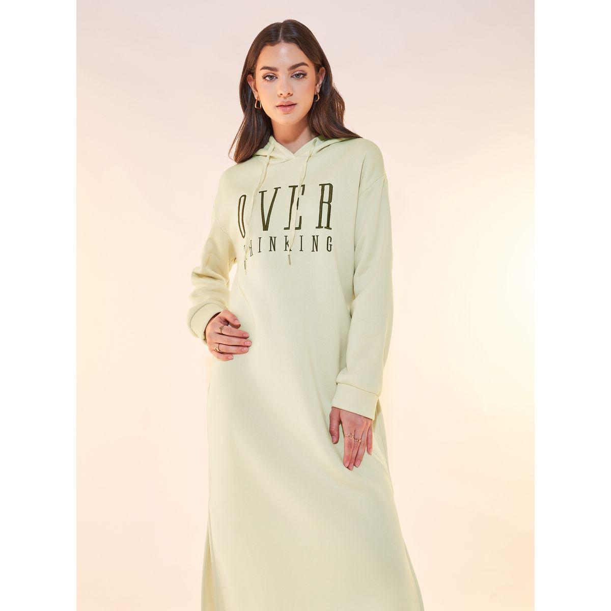 Styli Text Print Hooded Midi Dress with Drawstring-women-clothing-dresses-image-5