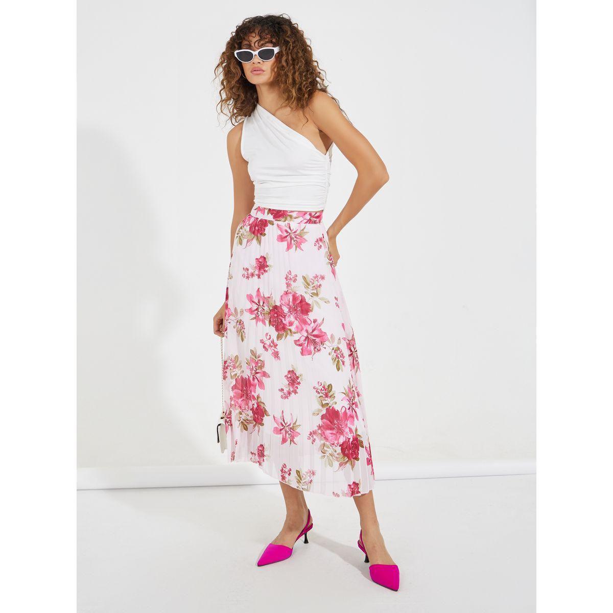 تنورة ميدي بكسرات وطبعة زهور-women-clothing-bottoms-skirts-image-1